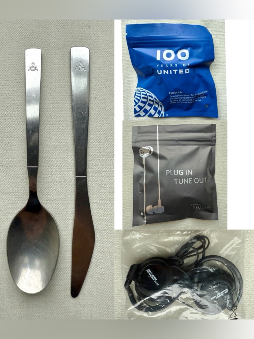 VINTAGE AIRLINE MEMORABILIA - AMERICAN, UNITED, DELTA, AIR FRANCE - KNIFE, SPOON